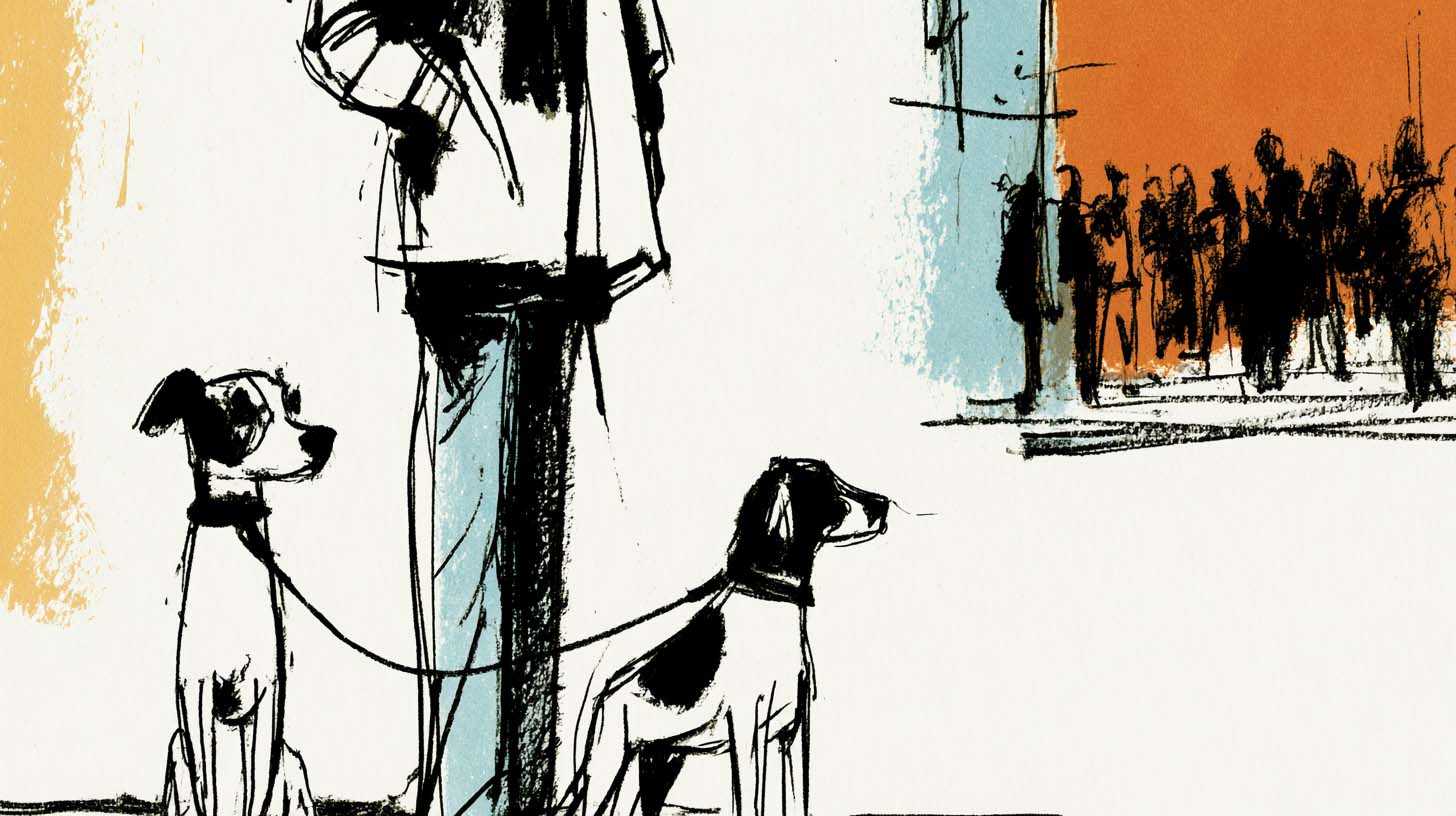 Mensch begleitet jungen Hund ruhig durch eine Situation — Verlässlichkeit in der Entwicklung